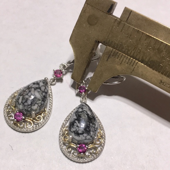 925 silver marked teardrop black agate amethyst hinged back pierced earrings new - Picture 8 of 17